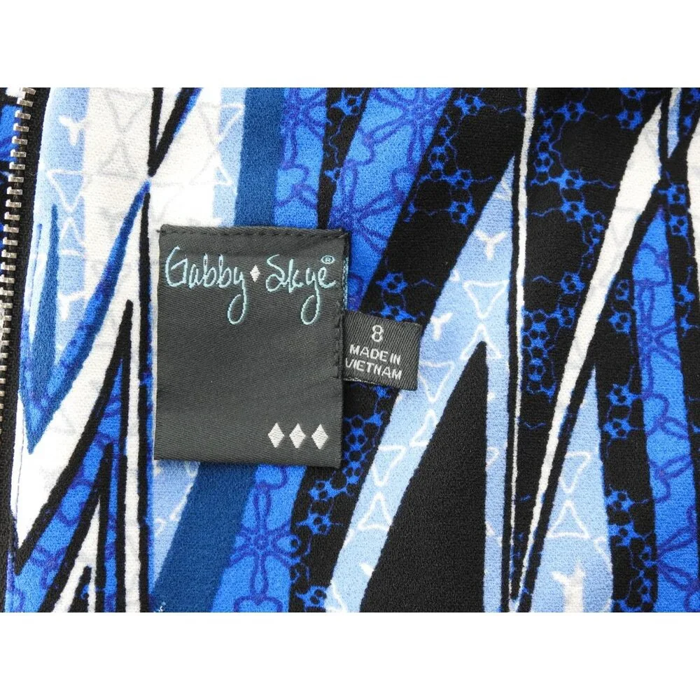 Gabby Skye Blue Geometric Fit And Flare Sleeveless Dress Womens Size 8 - Picture 6 of 9